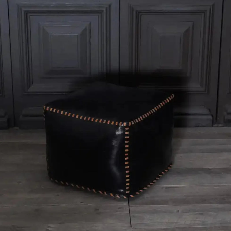 Stitched Leather Square Ottoman