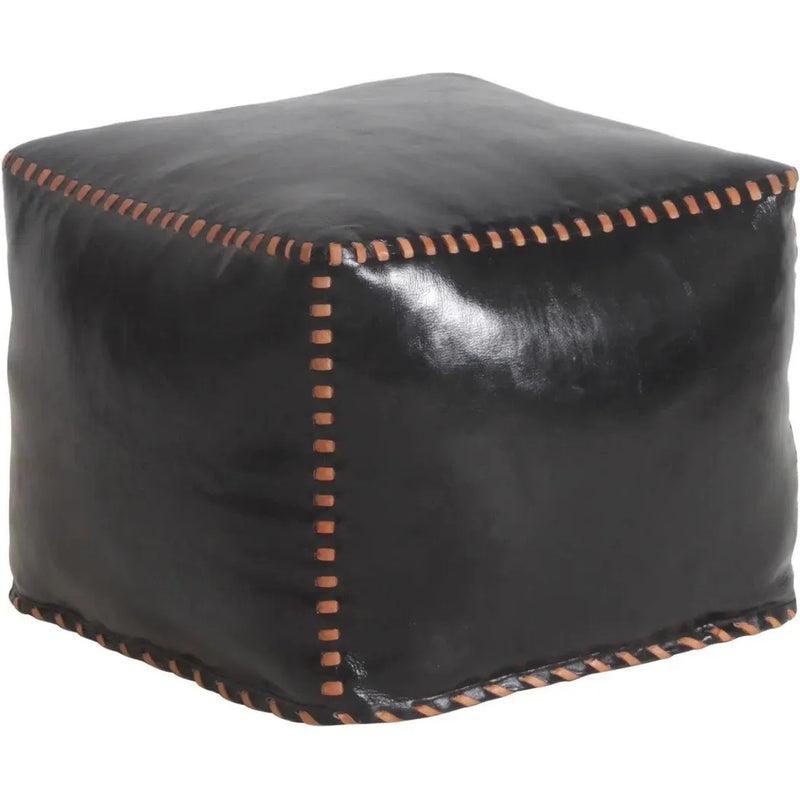 Stitched Leather Square Ottoman