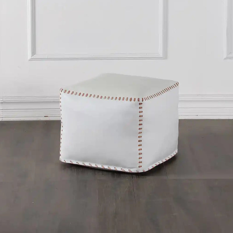 Stitched Leather Upholstered Square Ottoman