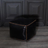 Stitched Leather Upholstered Square Ottoman