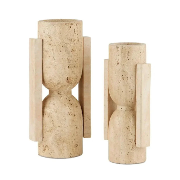 Stone Vase, Face to Face Set of 2 - LOOMLAN - Currey & Co - Vases & Jars