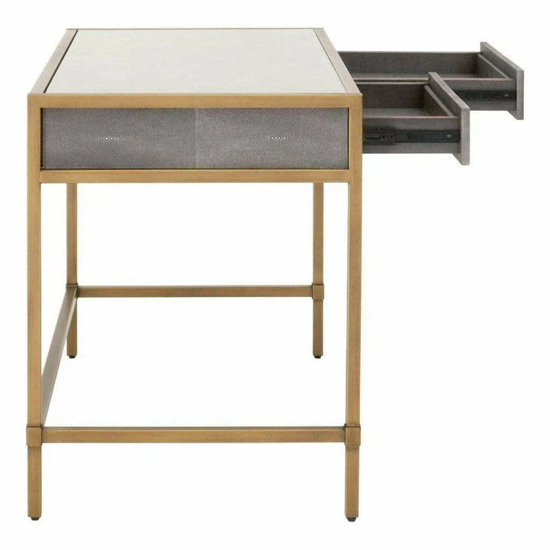 Strand Shagreen Desk With Drawers Gray Shagreen Clear Glass Home Office Desks LOOMLAN By Essentials For Living