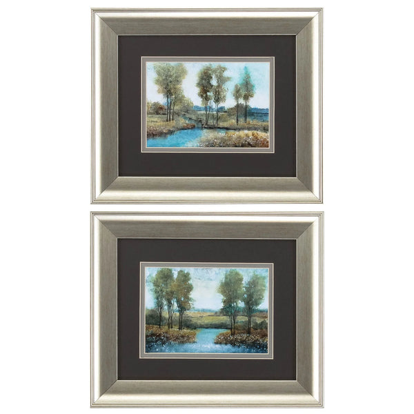 Stream Side Blue Framed Wall Art 2PC