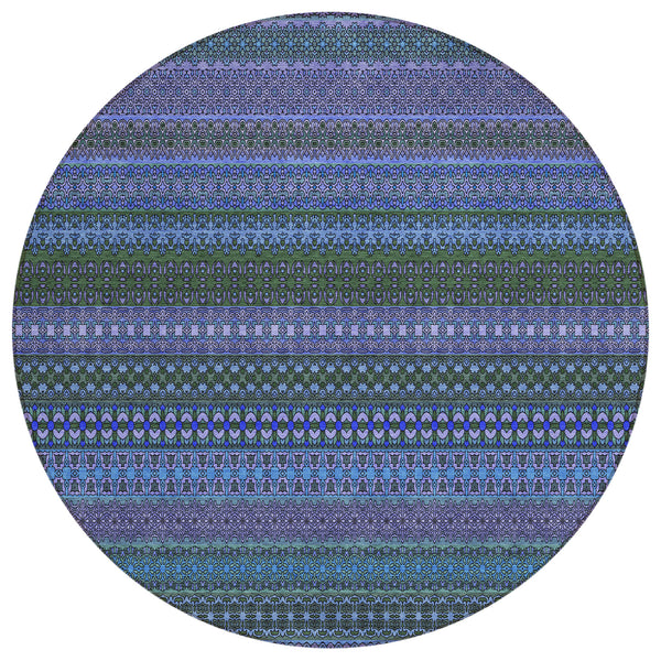 Stripes Blue Washable Indoor-Outdoor Rug