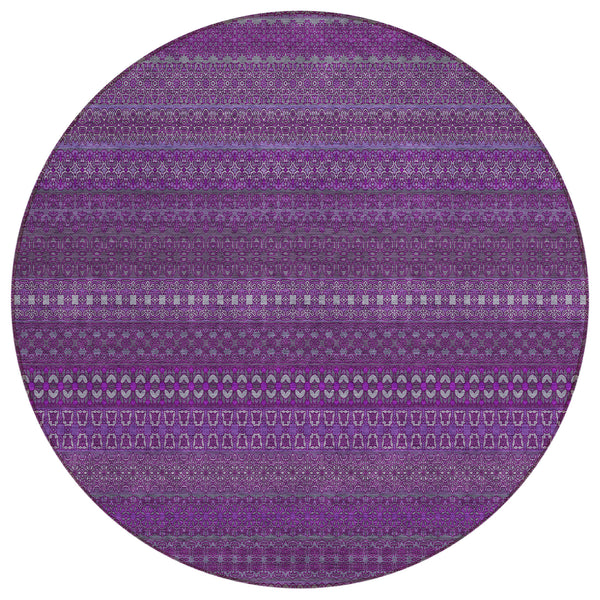 Stripes Eggplant Washable Indoor-Outdoor Rug