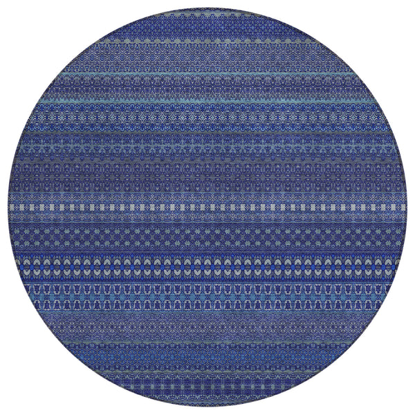 Stripes Navy Washable Indoor-Outdoor Rug