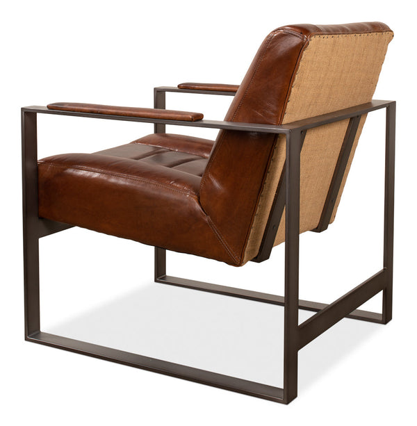 Stuttgart Leather Accent Chair Metal Frame-Accent Chairs-Sarreid-LOOMLAN