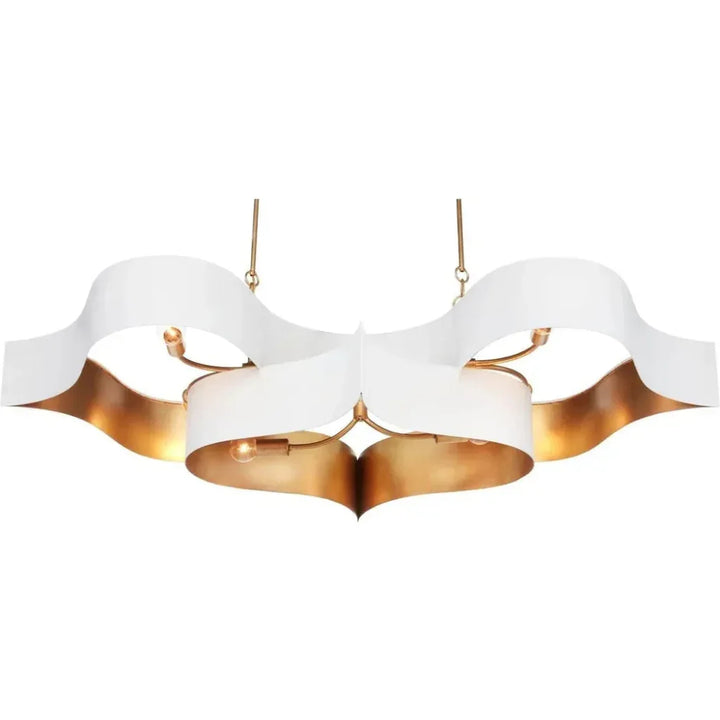 Sugar White Gold Leaf Grand Lotus White Oval Chandelier - LOOMLAN - Currey & Co - Chandeliers