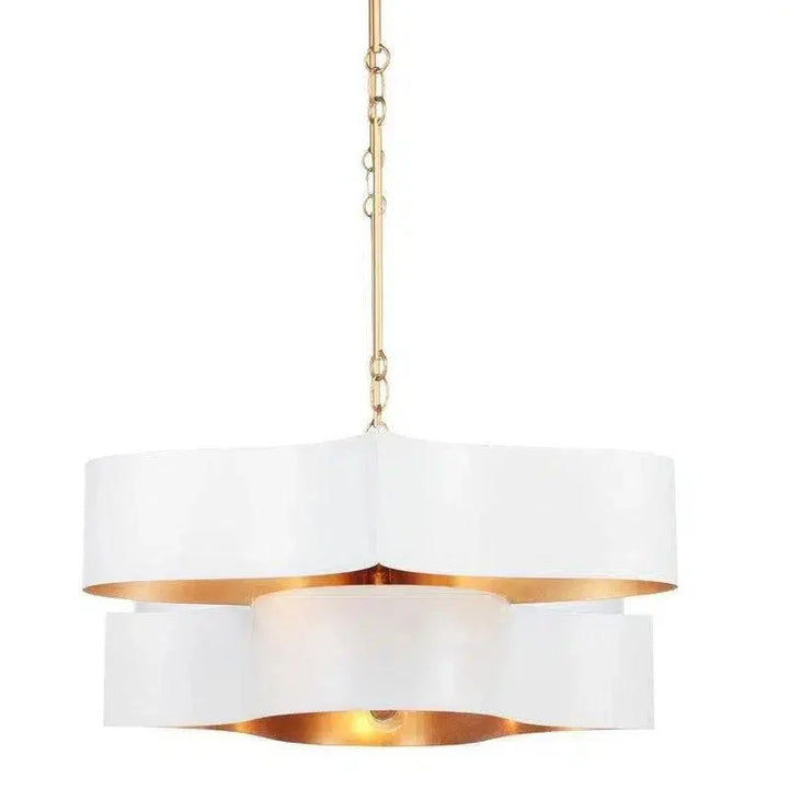Sugar White Gold Leaf Grand Lotus White Oval Chandelier - LOOMLAN - Currey & Co - Chandeliers