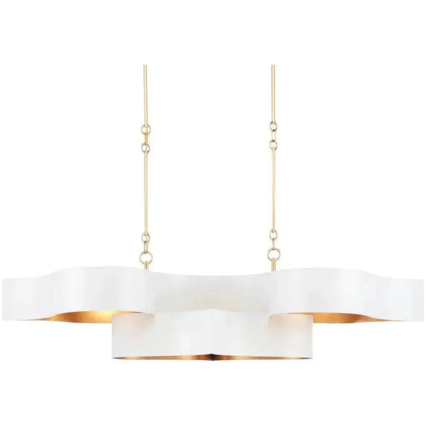 Sugar White Gold Leaf Grand Lotus White Oval Chandelier - LOOMLAN - Currey & Co - Chandeliers