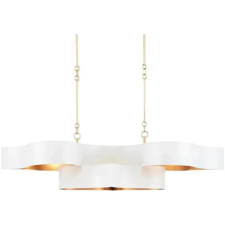 Sugar White Gold Leaf Grand Lotus White Oval Chandelier - LOOMLAN - Currey & Co - Chandeliers