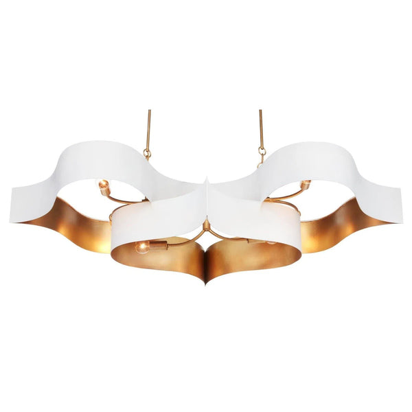 Sugar White Gold Leaf Grand Lotus White Oval Chandelier Chandeliers LOOMLAN By Currey & Co