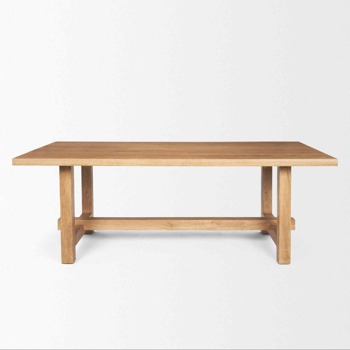 Suke Natural Wooden Trestle Dining Table-Dining Tables-Mercana-LOOMLAN