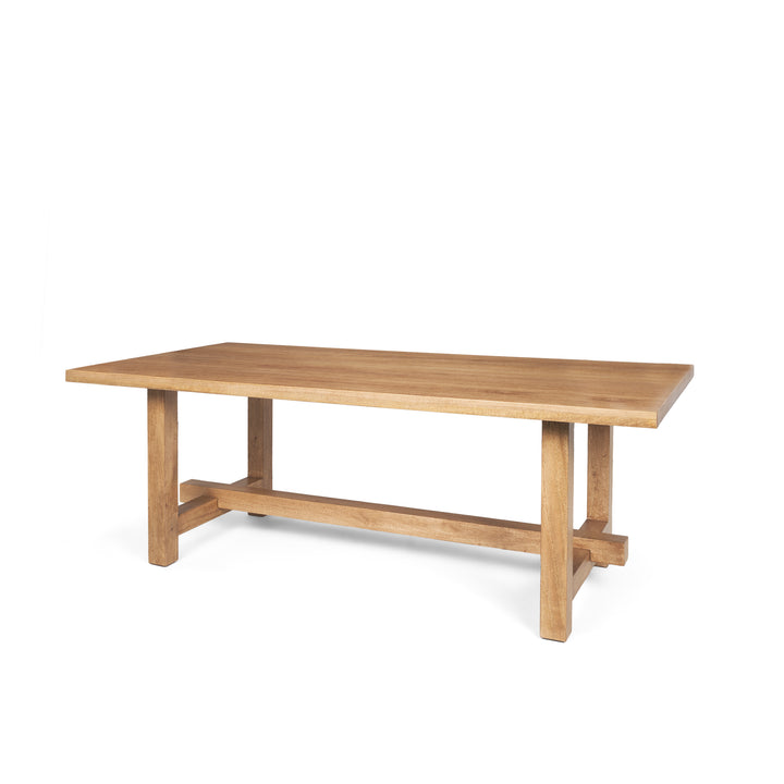 Suke Natural Wooden Trestle Dining Table-Dining Tables-Mercana-LOOMLAN