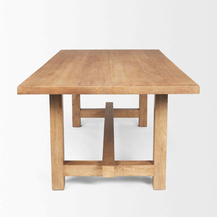 Suke Natural Wooden Trestle Dining Table-Dining Tables-Mercana-LOOMLAN