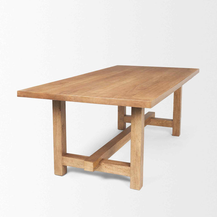 Suke Natural Wooden Trestle Dining Table-Dining Tables-Mercana-LOOMLAN