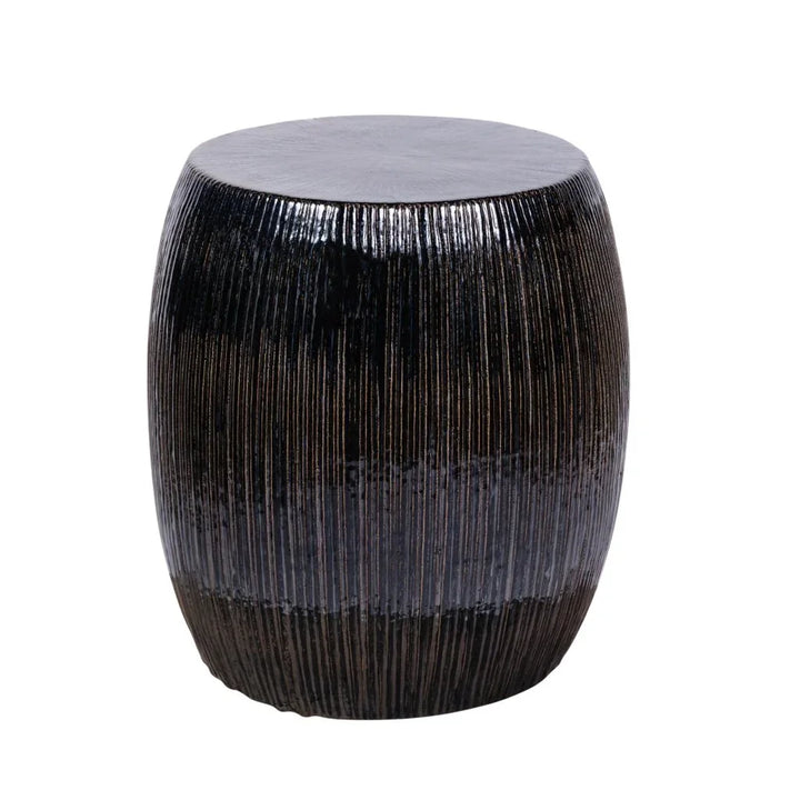 Sunburst Ceramic Glazed Patio Stool-Garden Stools-Seasonal Living-Smoke Semi-Gloss-LOOMLAN