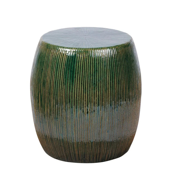 Sunburst Ceramic Glazed Patio Stool-Garden Stools-Seasonal Living-Emerald Texture Gloss-LOOMLAN
