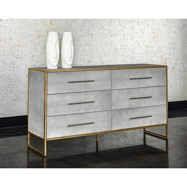 Sunpan Venice Dresser Grey Shagreen Brass Accents