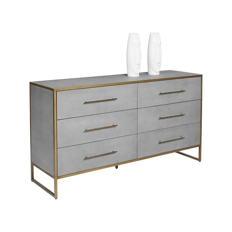 Sunpan Venice Dresser Grey Shagreen Brass Accents