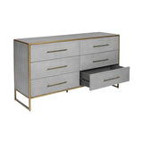 Sunpan Venice Dresser Grey Shagreen Brass Accents