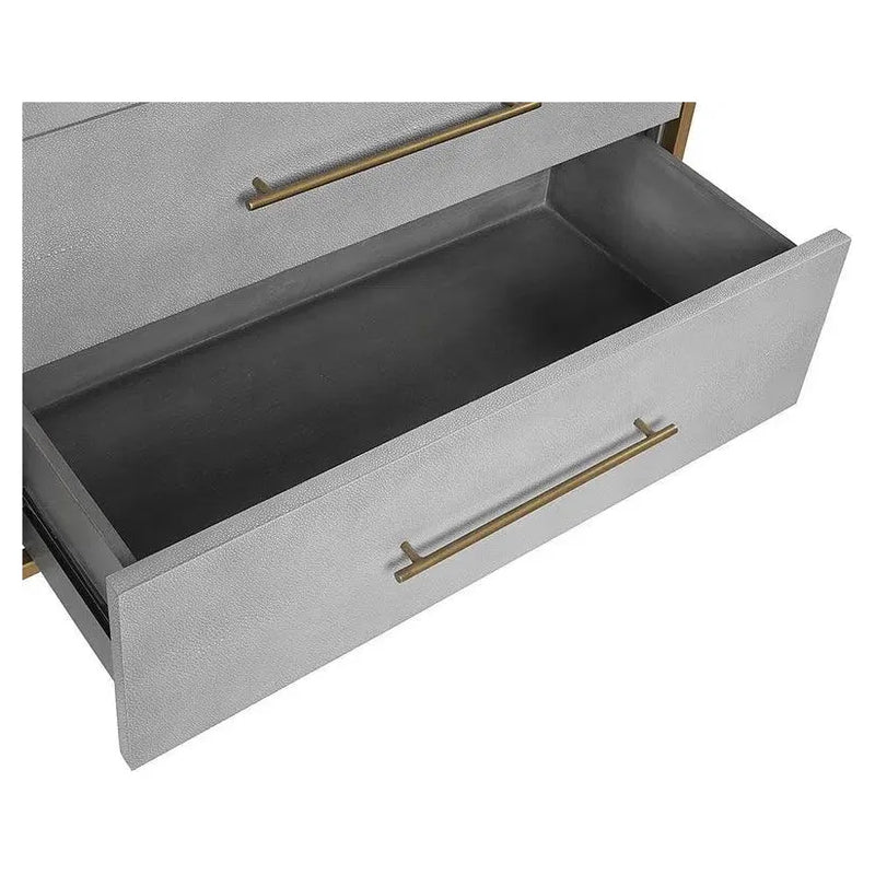 Sunpan Venice Dresser Grey Shagreen Brass Accents