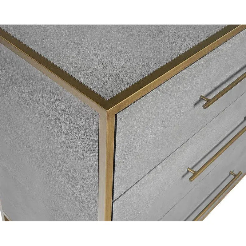 Sunpan Venice Dresser Grey Shagreen Brass Accents