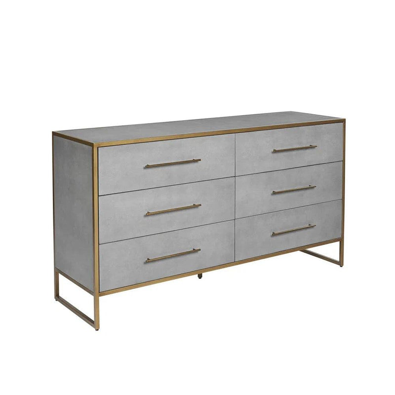 Sunpan Venice Dresser Grey Shagreen Brass Accents