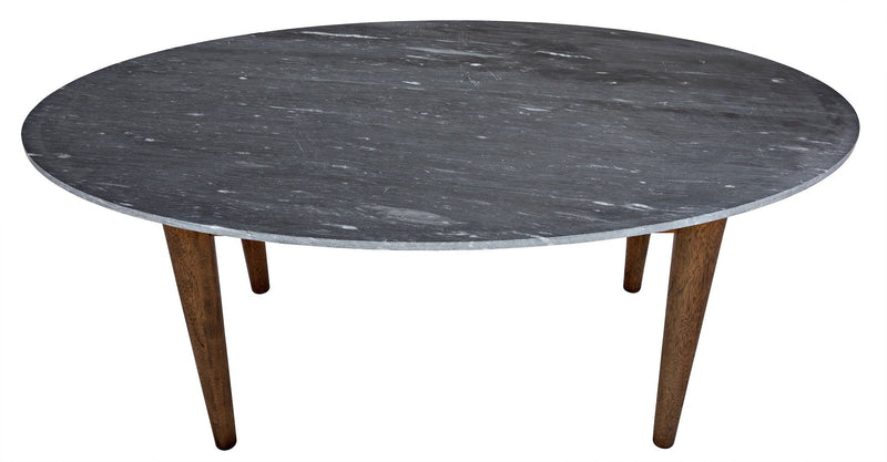 Surf Wood and Marble Oval Dining Table-Dining Tables-Noir-LOOMLAN