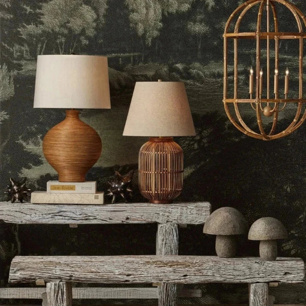 Susel Bohemian Rattan Table Lamp-Table Lamps-Currey & Co-LOOMLAN