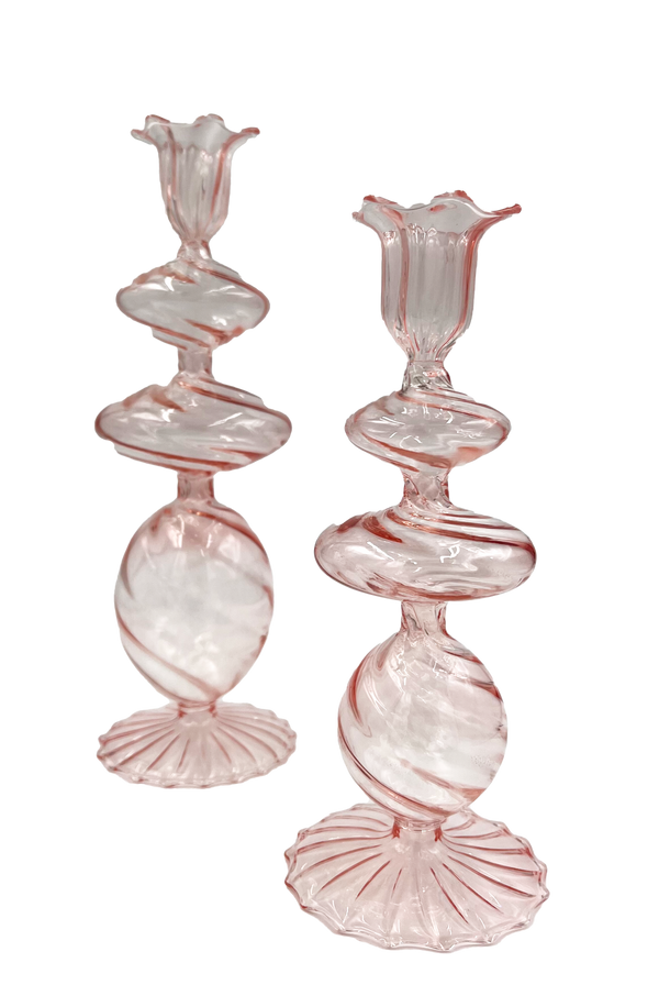 Swirl Design Glass Candlestick 2PC