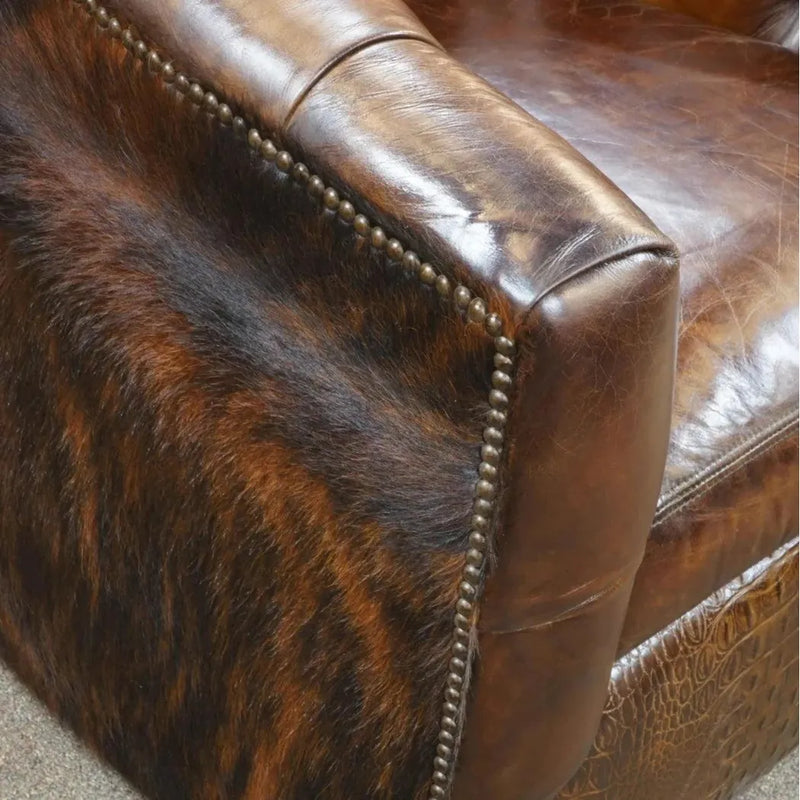 Wild Child Leather on Hide Western Swivel Club Chair