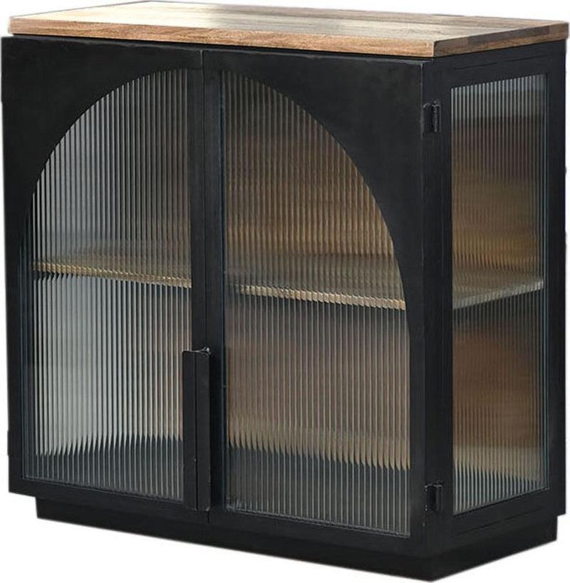 Dain Glass Designed Wooden Black Cabinet