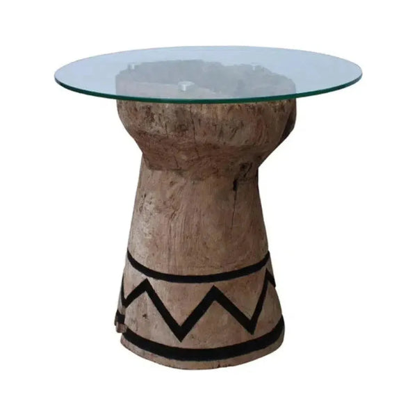 Tabari Glass Topped Wooden Round End Table