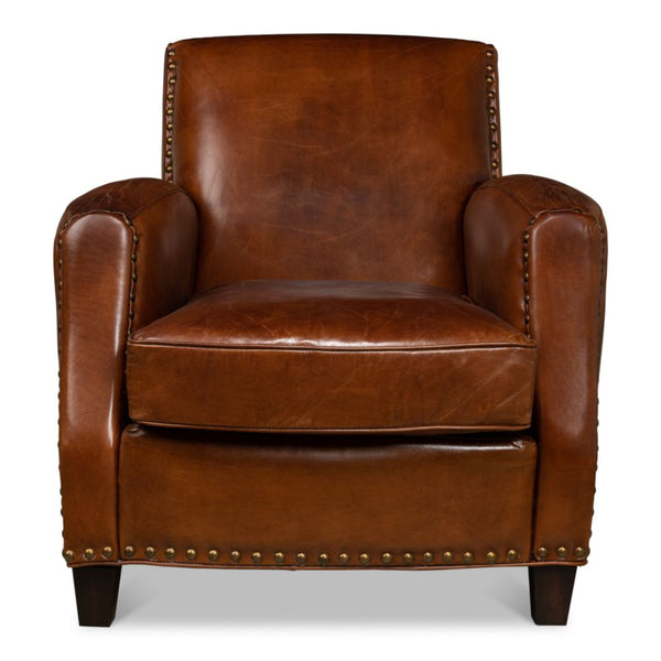 Taft Leather Brown Club Chair Dark Brown-Club Chairs-Sarreid-LOOMLAN