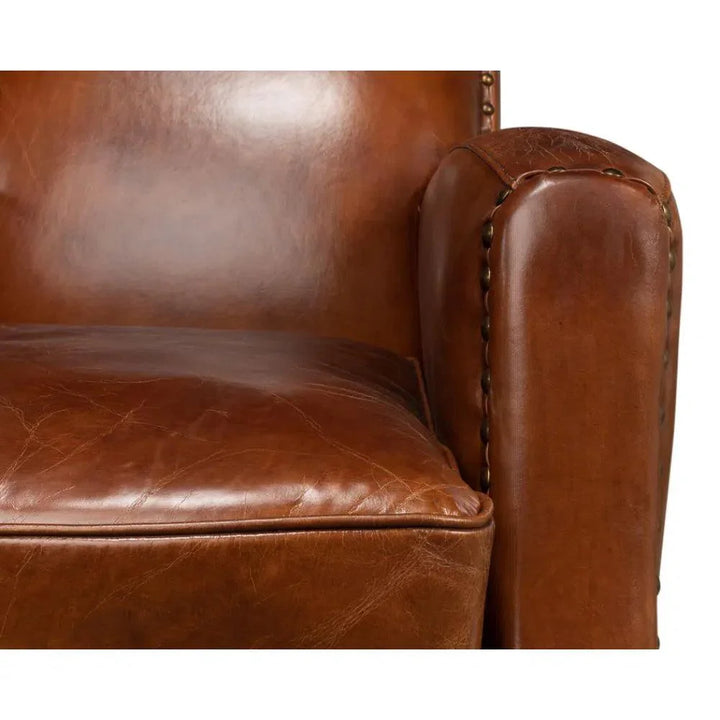 Taft Leather Brown Club Chair Dark Brown - LOOMLAN - Sarreid - Club Chairs