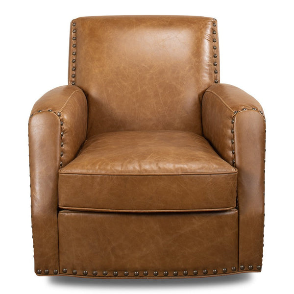Taft Leather Swivel Club Chair Light Brown-Club Chairs-Sarreid-LOOMLAN