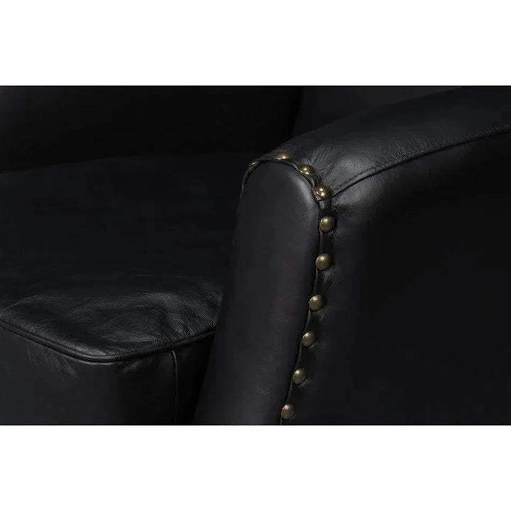 Taft Wood and Leather Black Swivel Arm Chair - LOOMLAN - Sarreid - Club Chairs