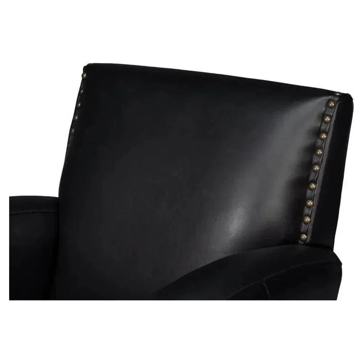 Taft Wood and Leather Black Swivel Arm Chair - LOOMLAN - Sarreid - Club Chairs