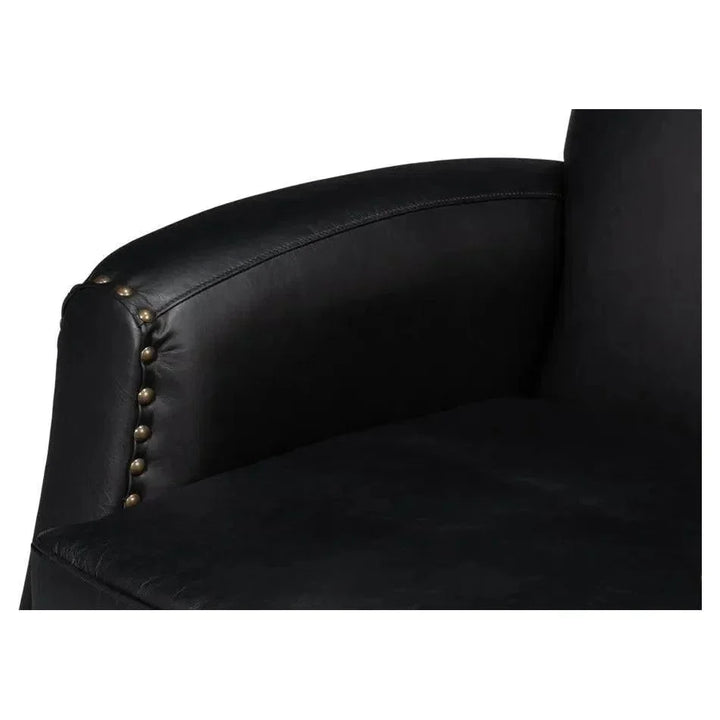 Taft Wood and Leather Black Swivel Arm Chair - LOOMLAN - Sarreid - Club Chairs