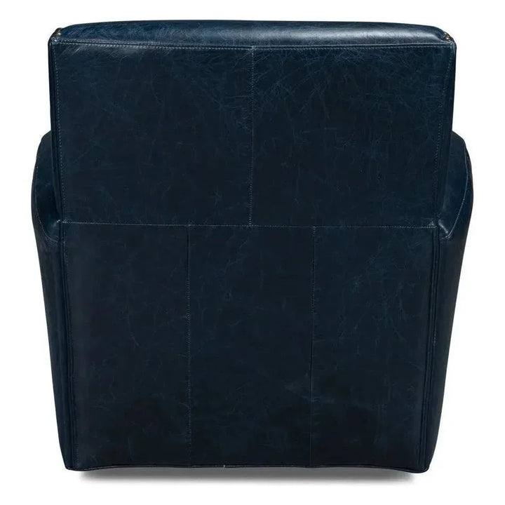 Taft Wood and Leather Blue Swivel Arm Chair - LOOMLAN - Sarreid - Club Chairs