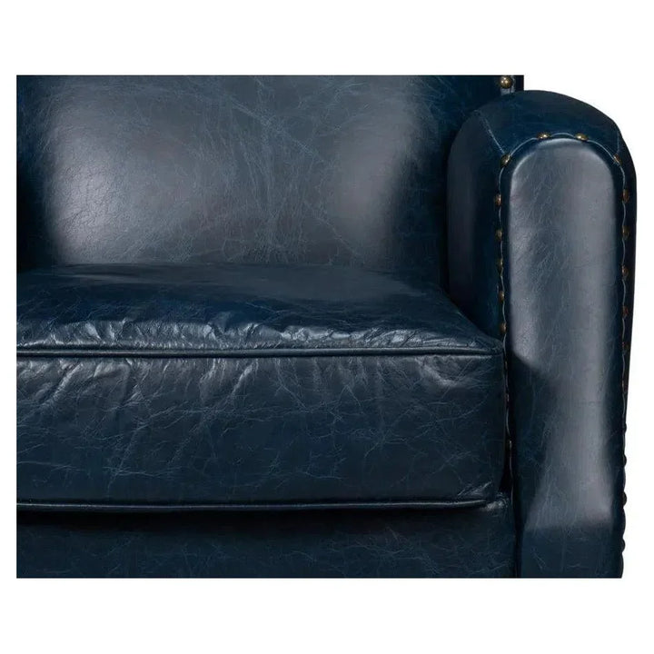 Taft Wood and Leather Blue Swivel Arm Chair - LOOMLAN - Sarreid - Club Chairs