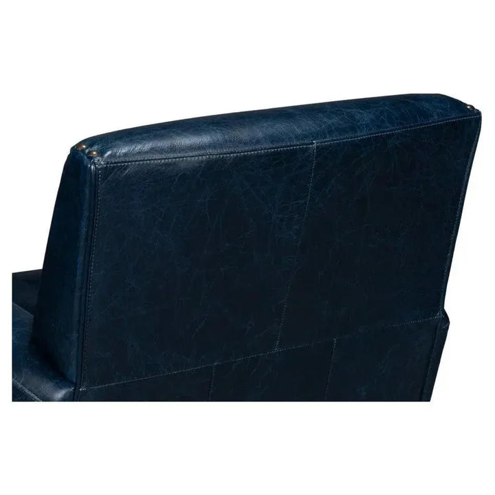 Taft Wood and Leather Blue Swivel Arm Chair - LOOMLAN - Sarreid - Club Chairs