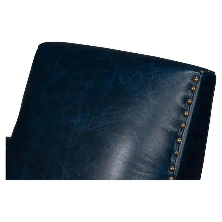 Taft Wood and Leather Blue Swivel Arm Chair - LOOMLAN - Sarreid - Club Chairs