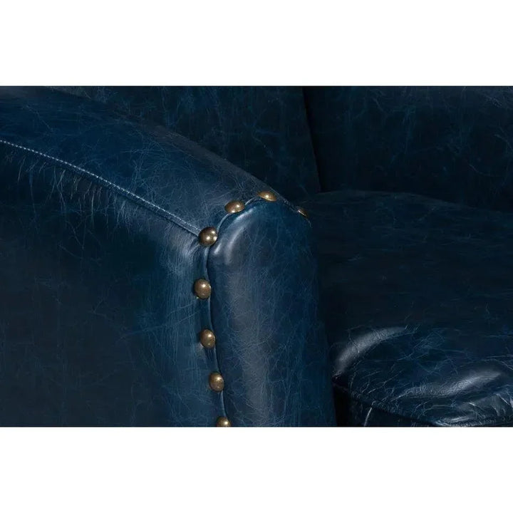 Taft Wood and Leather Blue Swivel Arm Chair - LOOMLAN - Sarreid - Club Chairs