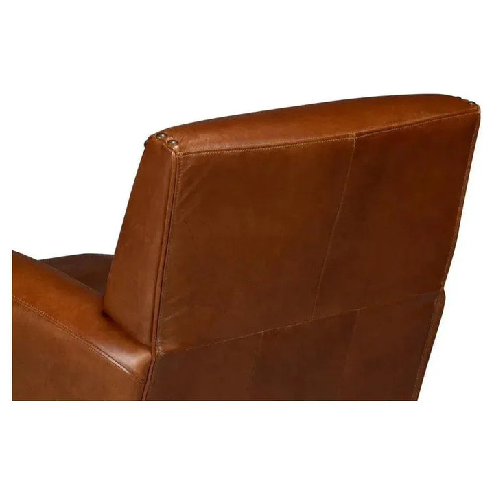 Taft Wood and Leather Brown Swivel Arm Chair - LOOMLAN - Sarreid - Club Chairs