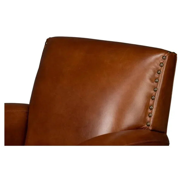 Taft Wood and Leather Brown Swivel Arm Chair - LOOMLAN - Sarreid - Club Chairs