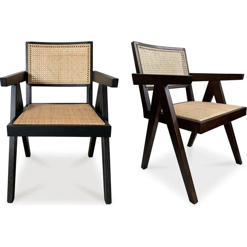 Takash Rattan Dining Arm Chair 2PC-Dining Chairs-Moe's Home-Dark Brown-LOOMLAN