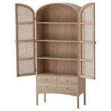 Tall Cabinet Bookcase Coastal Beach Rattan Armoire With Drawers-Bookcases-LH Imports-LOOMLAN