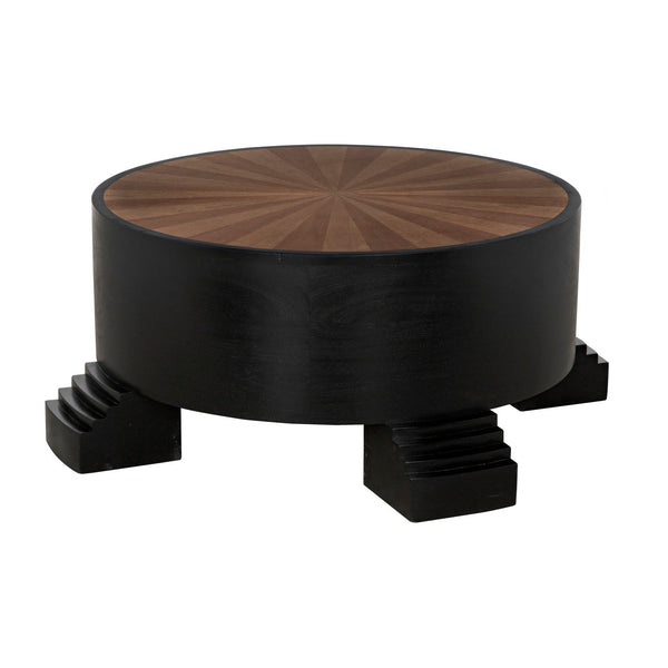 Tambour Coffee Table, Hand Rubbed Black with Veneer Top-Coffee Tables-Noir-LOOMLAN